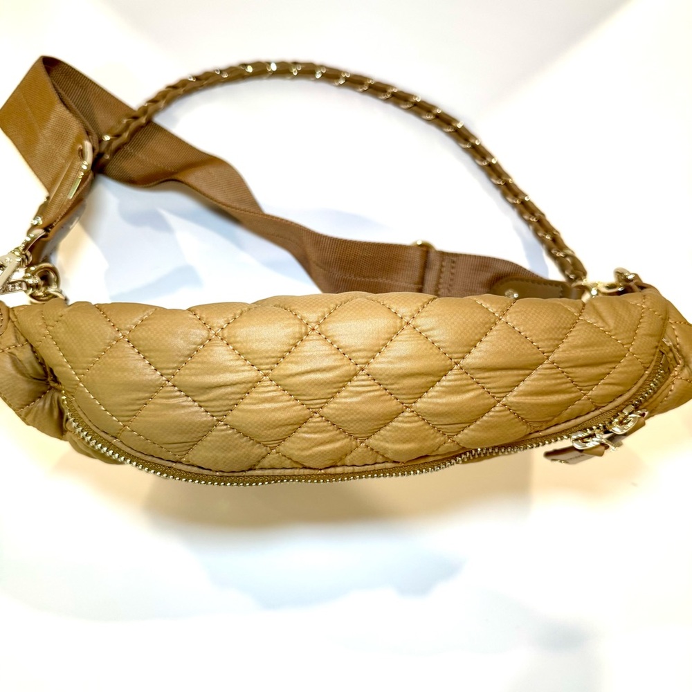 MZ Wallace Small Crosby Sling Bag In Caramel Tan Quilted Nylon W Gold Accents - Picture 7 of 13